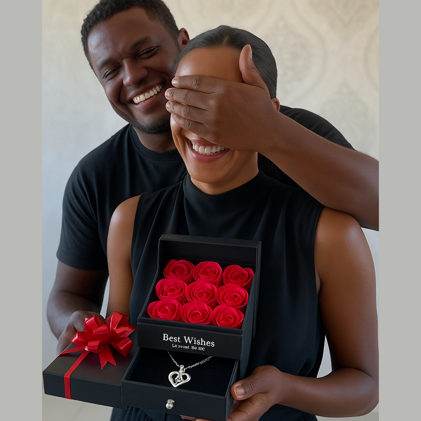 🌹 Coffret Cadeau Éternel – Roses & Bijou d’Amour